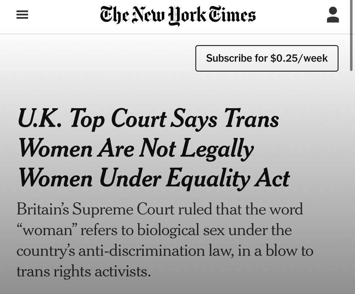 Ana Paula Henkel (@anapaulavolei) on Twitter photo 🚨🇬🇧
- Por unanimidade, a Suprema Corte do Reino Unido decidiu que, de acordo com a Lei da Igualdade de 2010, os termos "mulher" e "sexo" referem-se ao sexo biológico - não à identidade de gênero.
- Essa decisão, resultante de um caso entre o governo escocês e a For Women 🚨🇬🇧
- Por unanimidade, a Suprema Corte do Reino Unido decidiu que, de acordo com a Lei da Igualdade de 2010, os termos "mulher" e "sexo" referem-se ao sexo biológico - não à identidade de gênero.
- Essa decisão, resultante de um caso entre o governo escocês e a For Women
