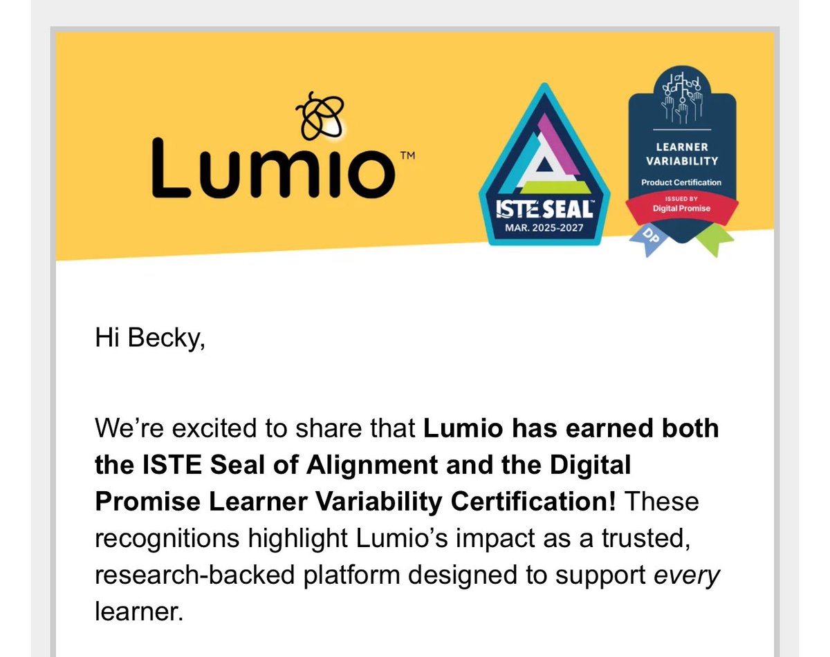 BeckyKeene's tweet image. Congrats @LumioSocial! #ISTESeal 

@TishaPoncio @Teach_Serve
