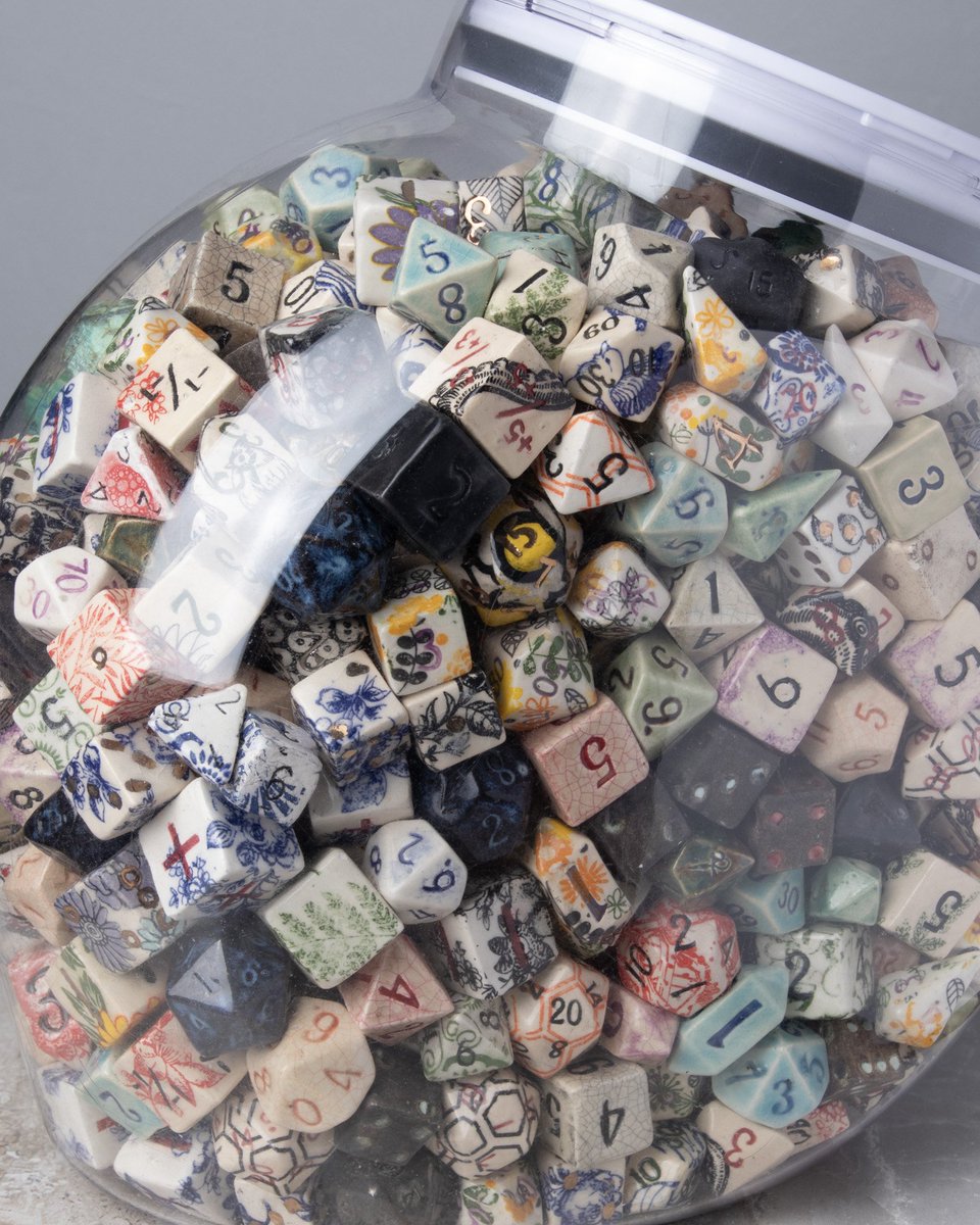 ClayWarforge's tweet photo. I've just filled the misfits jar up with perfectly acceptable replacement dice I used old molds to make. These will be the most perfect misfits I have ever had before! If you want to get some, set a reminder for the ceramic #dice rollout on May 2nd at 6pm ET. 🙌 https://t.co/FnkGvAelc5