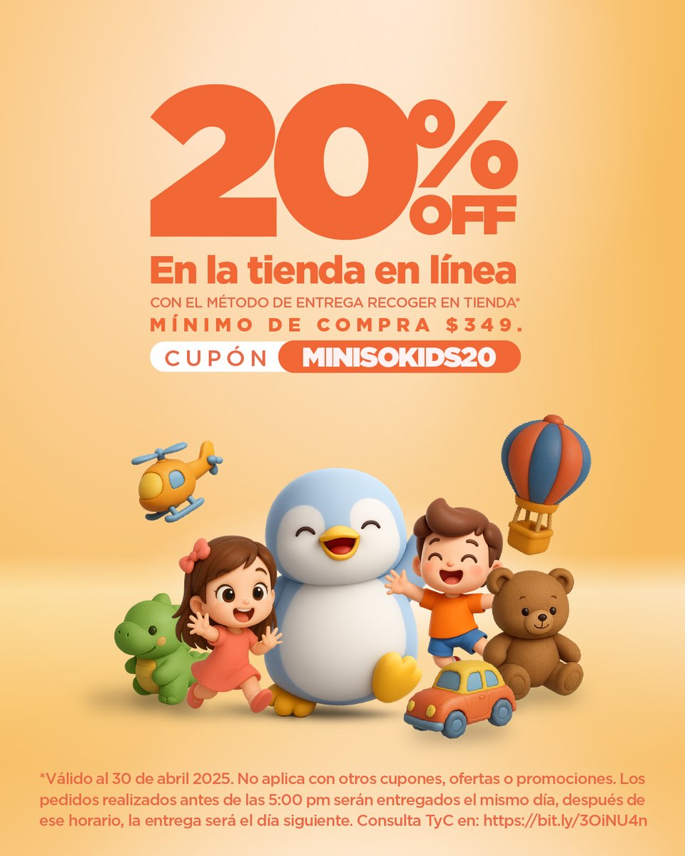 Haz feliz a tu niñx interior 🎈💖

20% OFF comprando en línea y recogiendo en tienda con el cupón MINISOKIDS20 🎁

*Sujeto a disponibilidad en tienda en línea.
*Consulta TyC en: bit.ly/3OiNU4n

#MinisoMexico
#NoSabiaQueLoNecesitaba