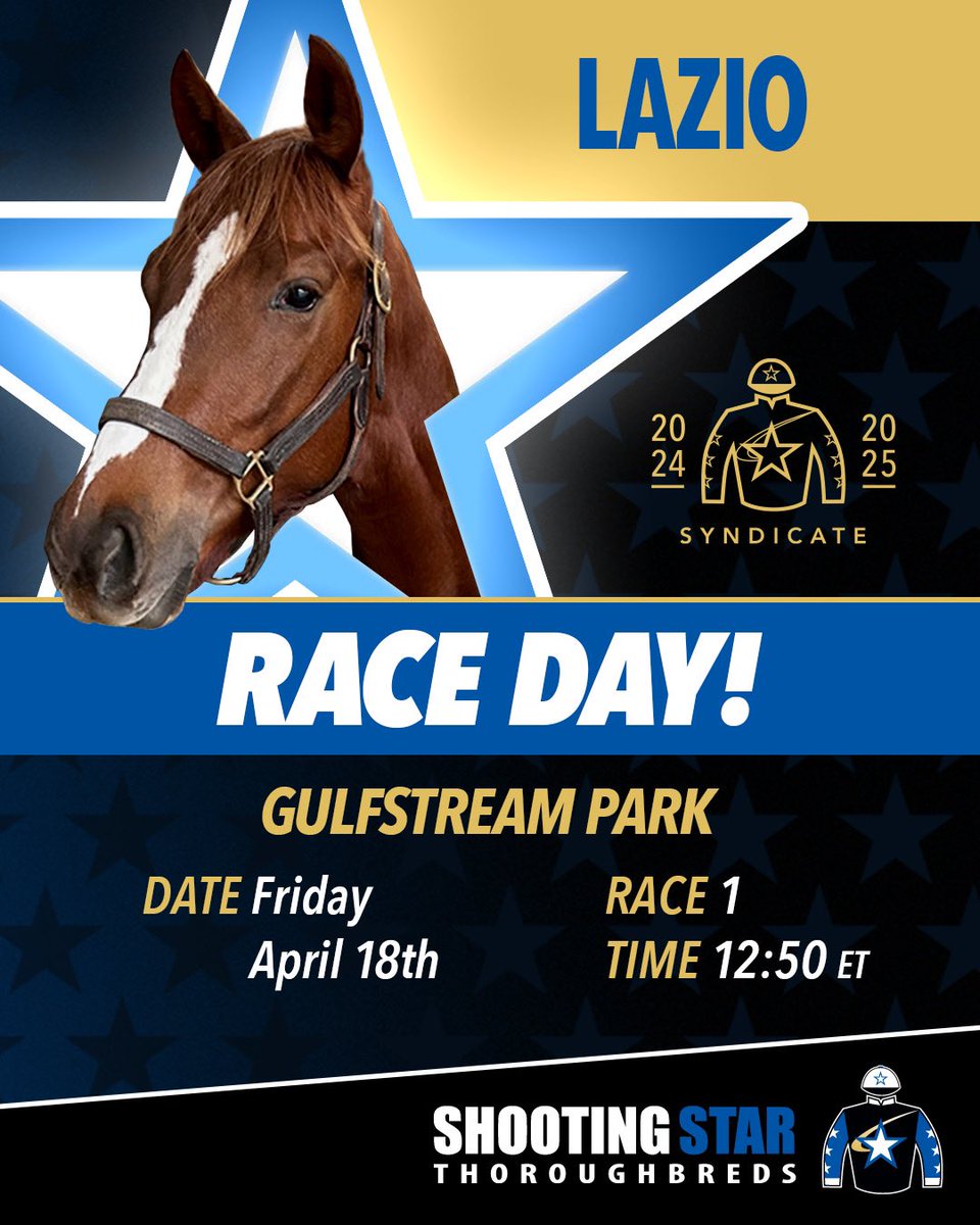 RACE DAY ALERT! LAZIO is entered at Gulfstream Park this Friday, April 18th in Race 1 with Edgard Zayas aboard! Best of luck to Lazio and all of the Members!  #Bucchero #3yocolt #FLBred #FTBOA