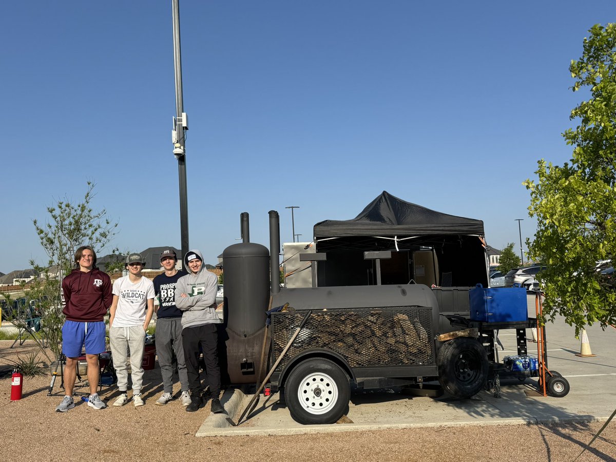 Always a pleasure to walk up to campus and see the smoker already going, gentlemen have been working since 4am. Best of luck at competition  <a href="/BbqProsper/">WGHSBBQ</a>
