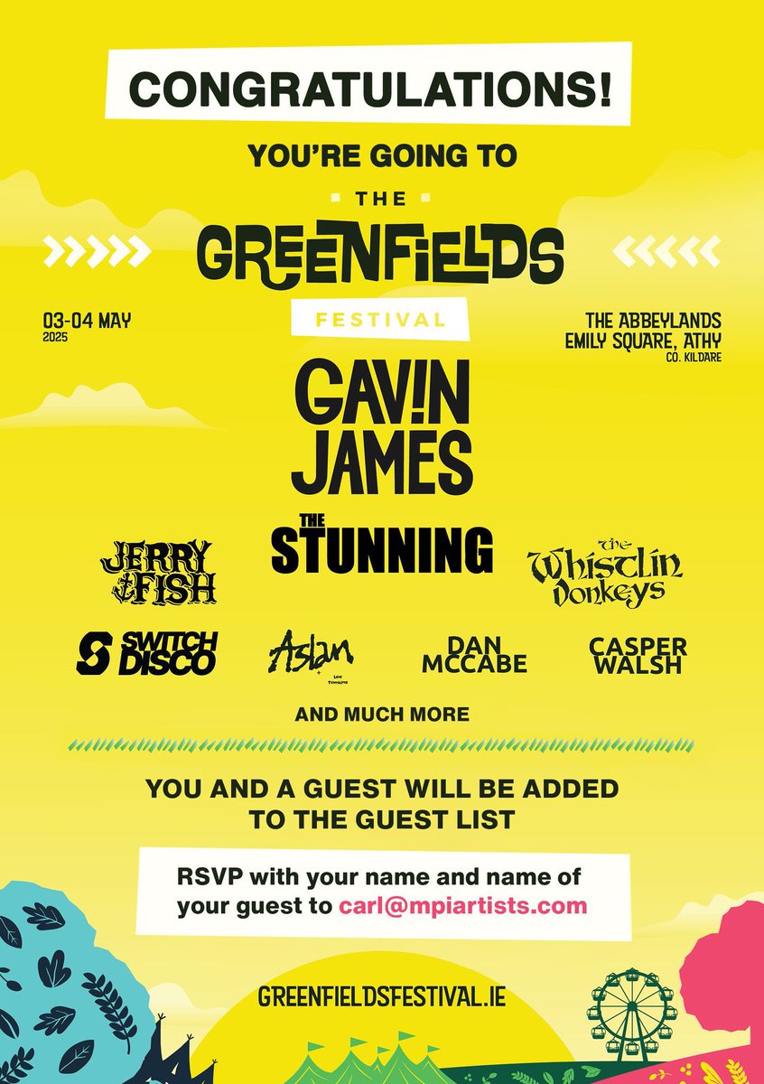 Gar (@gar2he) on Twitter photo ๐ โบ๏ธ WIN 2 GREENFIELDS PASSES โบ๏ธ ๐
Win two Greenfields Festival weekend tickets worth nearly โฌ300 for just โฌ20!
HOW TO ENTER โฌ๏ธ
- Donate โฌ20 via the Quid Games Link below
- Comment โGreenfieldsโ under donation
clubspot-events.com/donate/moneygaโฆ
<a href="/MoneygallGAA/">Moneygall GAA</a> | <a href="/MoneygallFC/">Moneygall FC</a> ๐ โบ๏ธ WIN 2 GREENFIELDS PASSES โบ๏ธ ๐
Win two Greenfields Festival weekend tickets worth nearly โฌ300 for just โฌ20!
HOW TO ENTER โฌ๏ธ
- Donate โฌ20 via the Quid Games Link below
- Comment โGreenfieldsโ under donation
clubspot-events.com/donate/moneygaโฆ
<a href="/MoneygallGAA/">Moneygall GAA</a> | <a href="/MoneygallFC/">Moneygall FC</a>