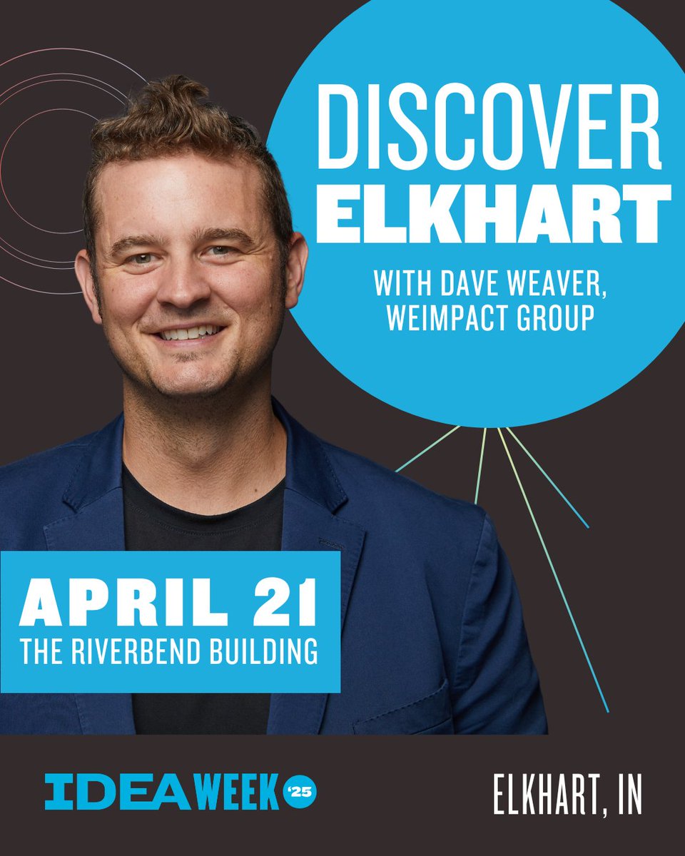 Kick off IDEA Week on Monday with Discover Elkhart: Shaping a Thriving Future Together - a fun, inspiring mixer! Connect with local leaders, creatives, and changemakers over food, drinks, and big ideas for Elkhart’s future. 🌟

Register today at: whova.com/portal/registr…