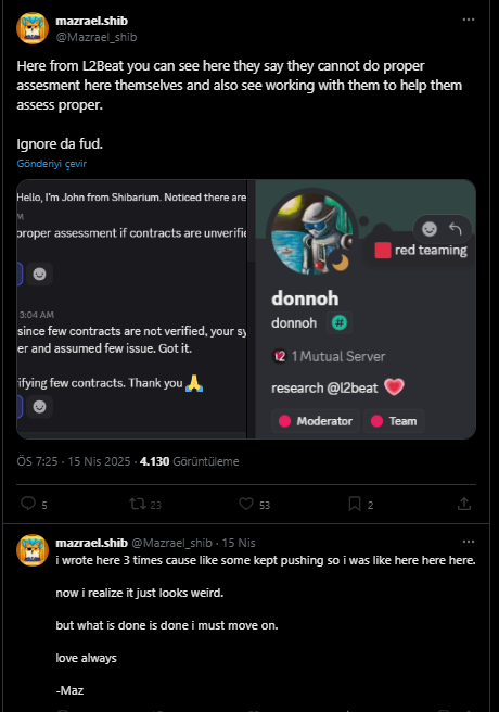 V5Murat's tweet photo. @Mazrael_shib  This one blocked me too =) Not surprised at all.

 Friends, are you drunk? If you had stayed in communication, this situation would have been a plus for us, but you neglected the project, the community, and everything went to shit.

#L2BEAT is the place where Vitalik himself monitors #L2s, how can you ignore this? Who are you anyway?? Some random screenshots, written by who knows who, what are you trying to prove? The L2BEAT issue is such a simple thing, and you even messed that up, you screwed it all up, damn it.

Go clean up this mess.
