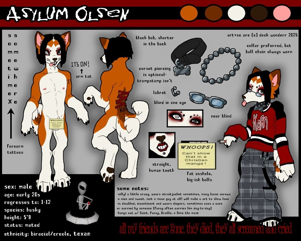 murrgeon's tweet image. Pinned time!
Hai, I'm Dook or Asylum!
I make a million ocs and draw them sometimes.. just a 2(2) y/o husky pup who likes to eat soil...
WARNING!! I sometimes draw dead dove content and other gross stuff. If you're a minor or averted to that, leave while you can :V
moar info below