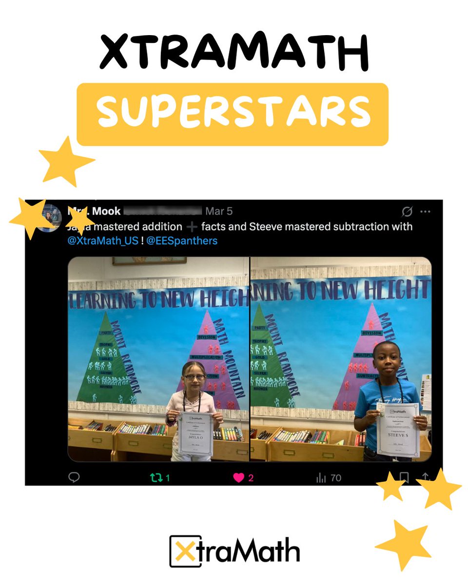 XtraMath_US's tweet image. Our March Superstars!🤩🌟
Congratulations to these amazing students who earned their certificates last month🎓
.
.
.
.
.
#studentachievement #EdTech #mathfluency