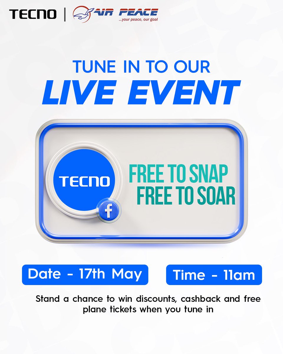 Winners of brand new CAMON 40 and 10% discounts off AirPeace tickets  would be settled via our live tomorrow by 11am. 

If you bought the CAMON 40 recently or got an AirPeace ticket recently, do well to join our live tomorrow. You just might be among the lucky winners.