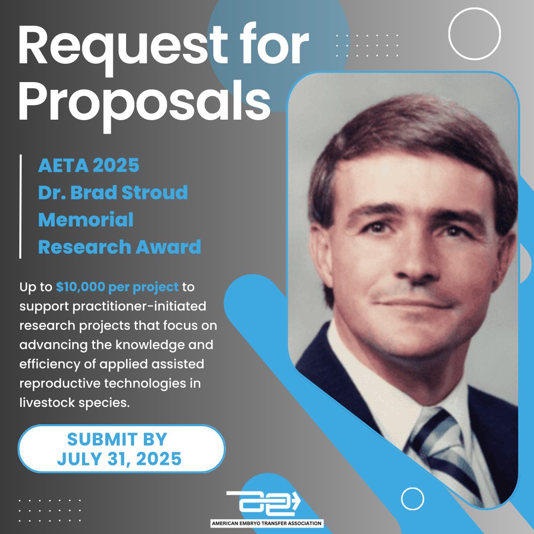 AETAorg's tweet image. 💡 CALLING ALL RESEARCHERS! 💡

We are accepting #ResearchProposals for the #AETA2025 Dr. Brad Stroud Memorial Research Award!

📆 Due July 31 at 11:59 p.m. CT
💰 Up to $10,000 per project

Guidelines &amp;amp; eligibility: bit.ly/4beLHkA
Save the date: bit.ly/4hPWkwo