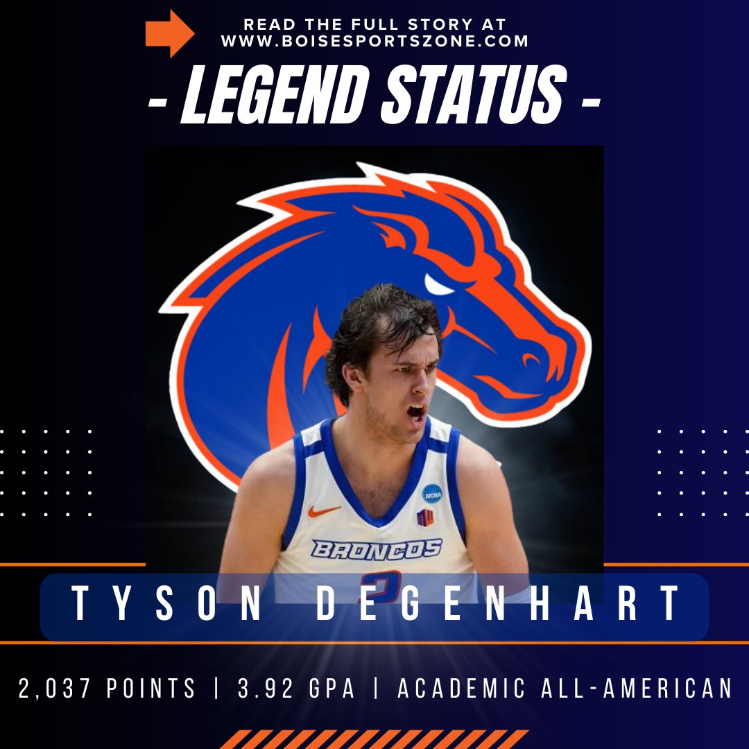 2,037 points. 3.92 GPA.

Tyson Degenhart is the only player in Boise State history with multiple Academic All-America honors—
and the only one to ever do it with this kind of production.
Legacy sealed.
Full story: BoiseSportsZone.com 

#BoiseState #BoiseStateBasketball