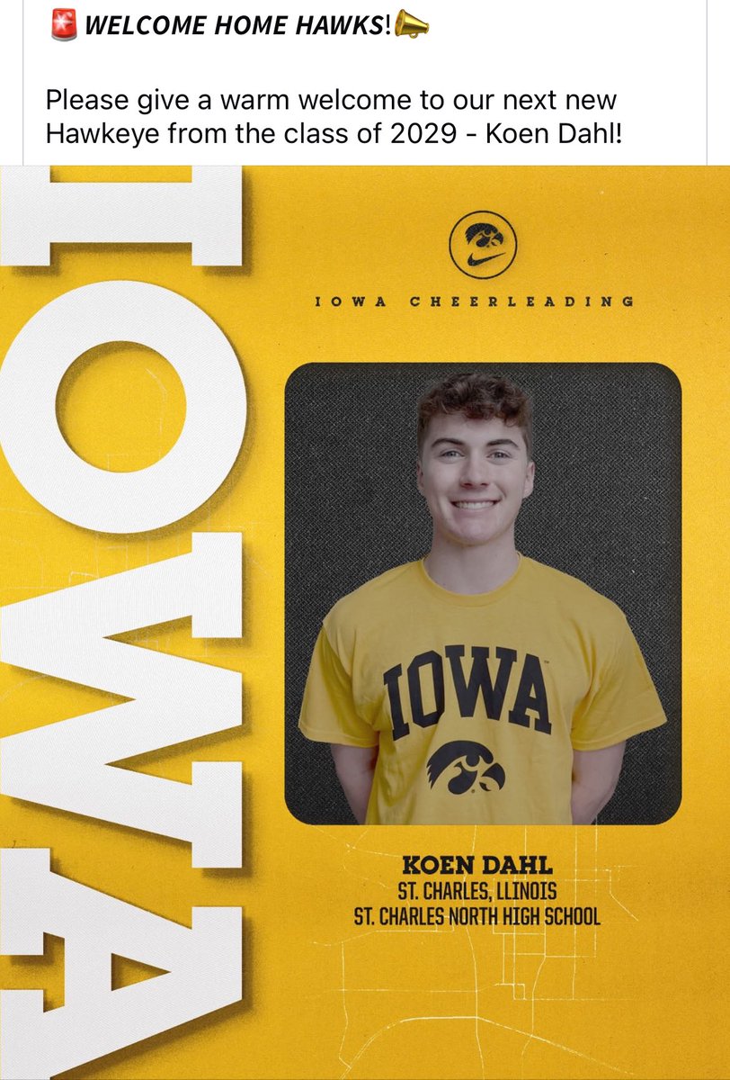Congratulations to Koen for committing to cheer at University of Iowa!