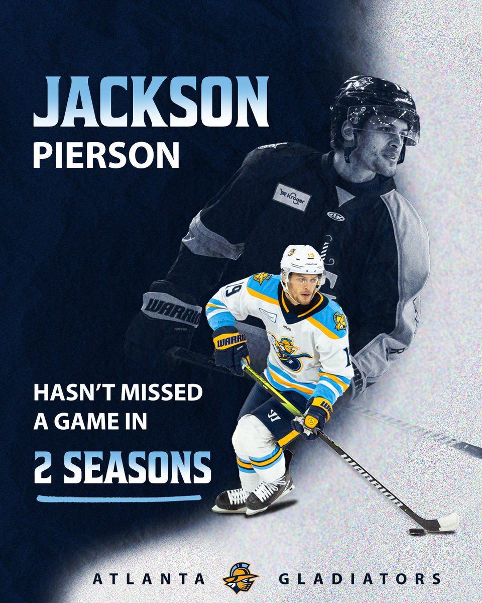 atlgladiators's tweet photo. Jackson Pierson is 1️⃣ out of 5️⃣ multi-year Ironmen in the ECHL👏

#IgniteTheFury🔥 https://t.co/vjlqquQbmc