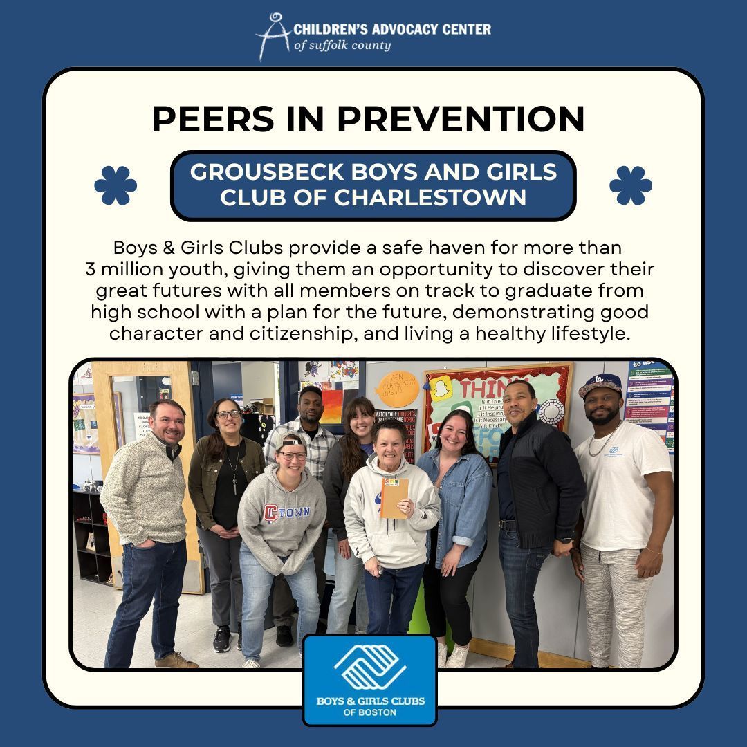 Children's Advocacy Center of Suffolk County (@suffolkcac) on Twitter photo This week we highlight the Grousbeck Boys & Girls Club of Charlestown who have created an incredible safe space for youth of all ages to connect, grow, and build confidence through programs like our #StopBlockTalk online safety workshop!
Thank you, <a href="/bgcboston/">Boys & Girls Clubs of Boston</a> for all you do! This week we highlight the Grousbeck Boys & Girls Club of Charlestown who have created an incredible safe space for youth of all ages to connect, grow, and build confidence through programs like our #StopBlockTalk online safety workshop!
Thank you, <a href="/bgcboston/">Boys & Girls Clubs of Boston</a> for all you do!