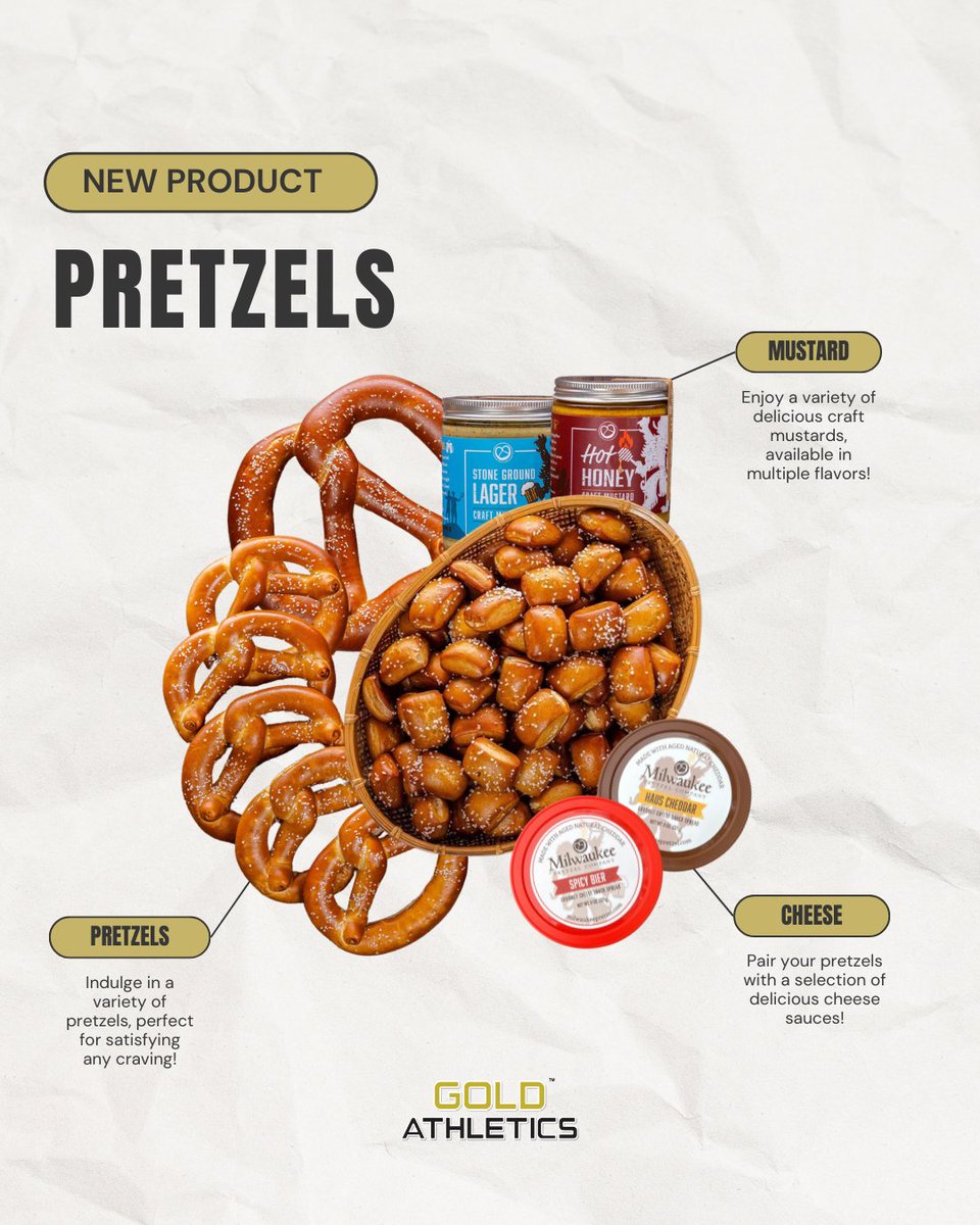 New Product Alert! 🥨 Our fresh, delicious pretzels are here – the perfect snack to fuel your fundraising success! 🔥 #GoldAthletics #PretzelPerfection #Fundraising