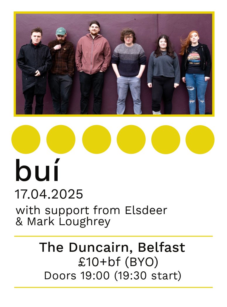 Buí (@buitheband) on Twitter photo Playing in Belfast for the first time in a few years tomorrow, in <a href="/theduncairn/">Duncairn Arts</a> and doors at 7pm. Come on down!
theduncairn.com/events/bui1 Playing in Belfast for the first time in a few years tomorrow, in <a href="/theduncairn/">Duncairn Arts</a> and doors at 7pm. Come on down!
theduncairn.com/events/bui1