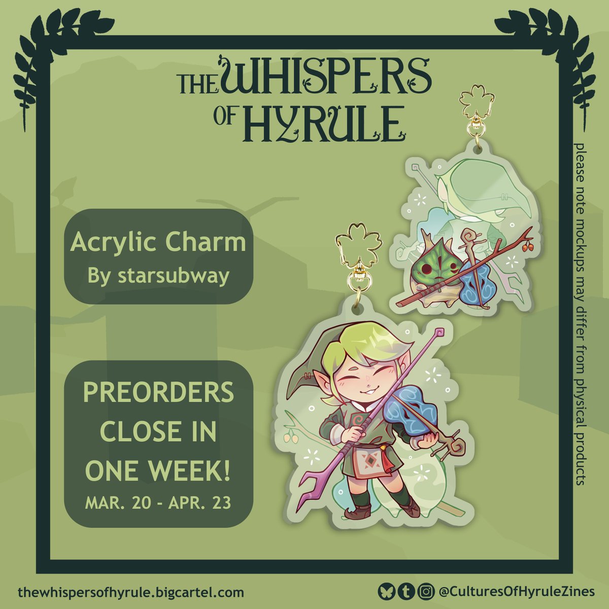 🍃 Preorders: One Week Remaining! 🍃 

Preorders are closing soon! Don’t miss your chance to add this double-sided Acrylic Charm by <a href="/starsubway/">starsubway ▲</a> of the Wind Sages to your collection! 🌿

Preorders end on April 23rd at 11:59 PM EST