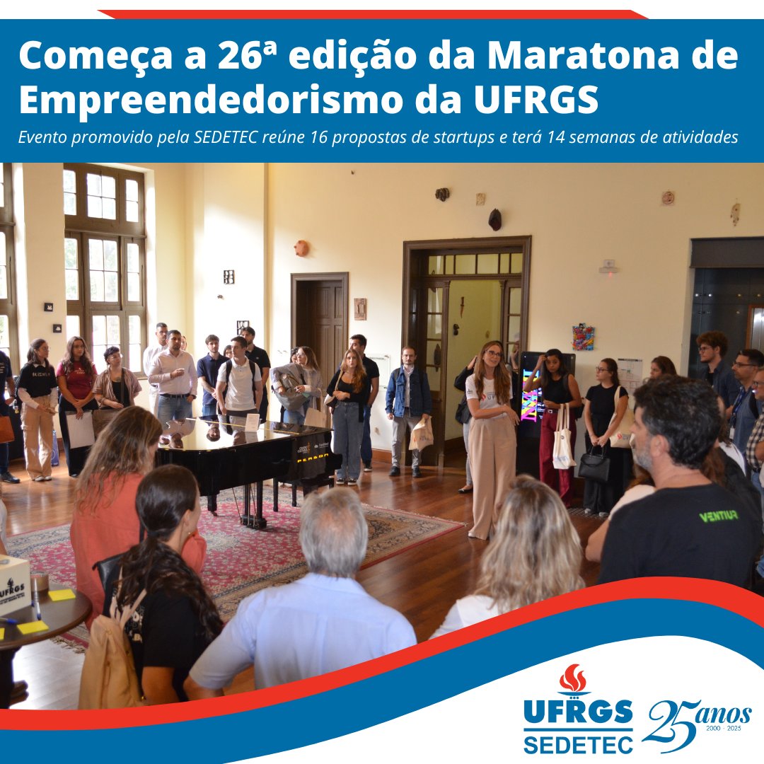 SEDETEC.UFRGS (@sedetec_ufrgs) on Twitter photo Começa a 26ª edição da Maratona de Empreendedorismo da UFRGS
Evento promovido pela SEDETEC reúne 16 propostas de startups e terá 14 semanas de atividades.
Saiba mais em: ufrgs.br/sedetec/comeca… Começa a 26ª edição da Maratona de Empreendedorismo da UFRGS
Evento promovido pela SEDETEC reúne 16 propostas de startups e terá 14 semanas de atividades.
Saiba mais em: ufrgs.br/sedetec/comeca…