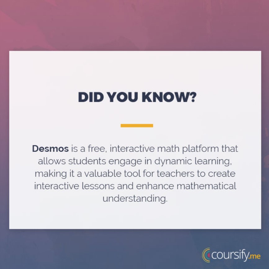 coursifyme's tweet photo. Desmos is one of the most incredible mathematical tools today. Free and easy to use, it lets you explore functions, equations, data tables, and geometric concepts interactively. https://t.co/XzIVOLCyXU
