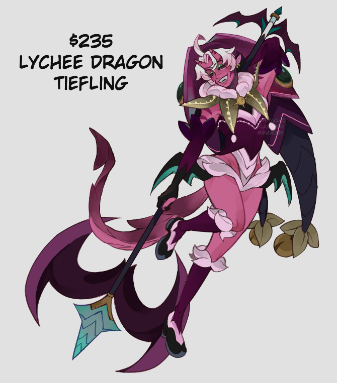 Lychee dragon cookie themed jester tiefling adopt / adoptable now up ! ✨ info below✨