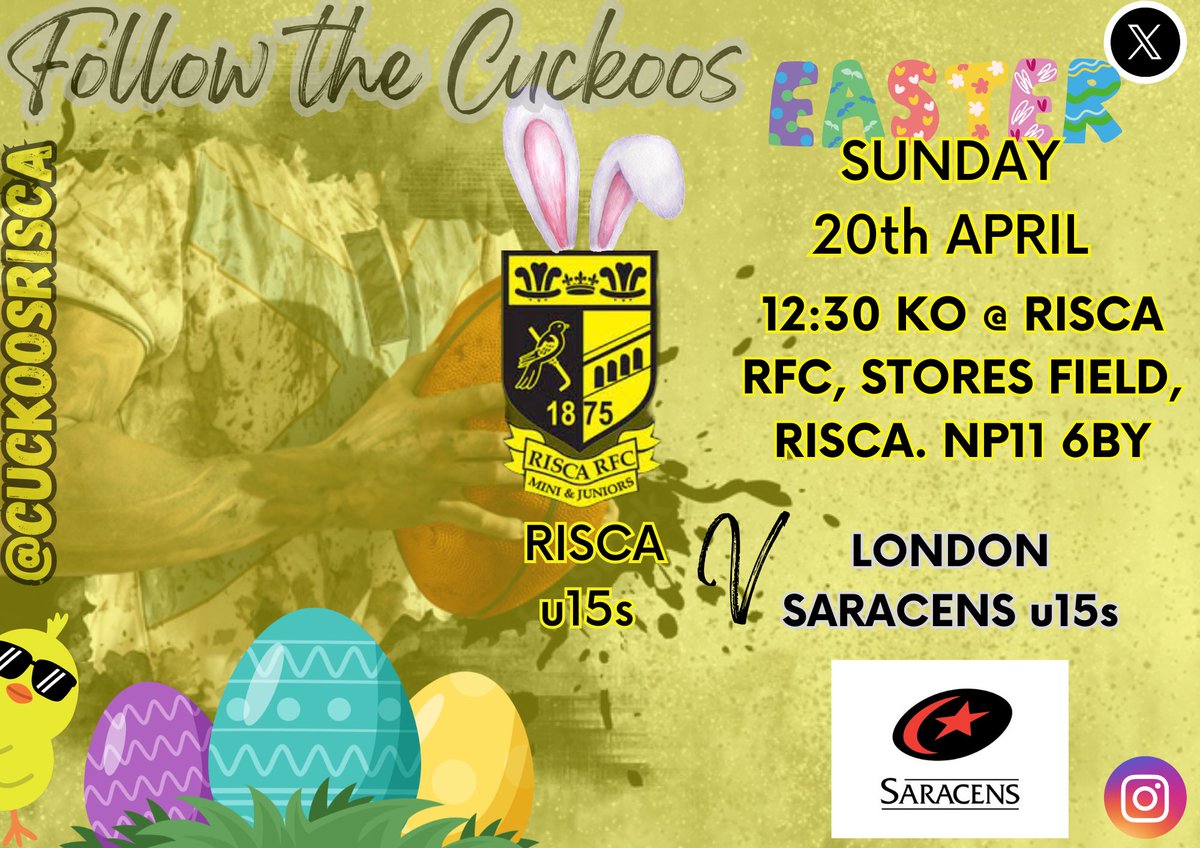 Risca rfc u15s (@cuckoosrisca) on Twitter photo Hot on the heels of Friday night, Easter Sunday ๐ฃ the #youngcuckoos once again play <a href="/SaracensD/">Saracens Junior Academy Pathway</a> Another fantastic opportunity for the lads to play against quality opposition. What a great way to enjoy bank holiday weekend <a href="/RiscaRugby/">Risca RFC</a> <a href="/RiscaRFCMandJ/">RiscaRFCMini&Junior</a> Hot on the heels of Friday night, Easter Sunday ๐ฃ the #youngcuckoos once again play <a href="/SaracensD/">Saracens Junior Academy Pathway</a> Another fantastic opportunity for the lads to play against quality opposition. What a great way to enjoy bank holiday weekend <a href="/RiscaRugby/">Risca RFC</a> <a href="/RiscaRFCMandJ/">RiscaRFCMini&Junior</a>