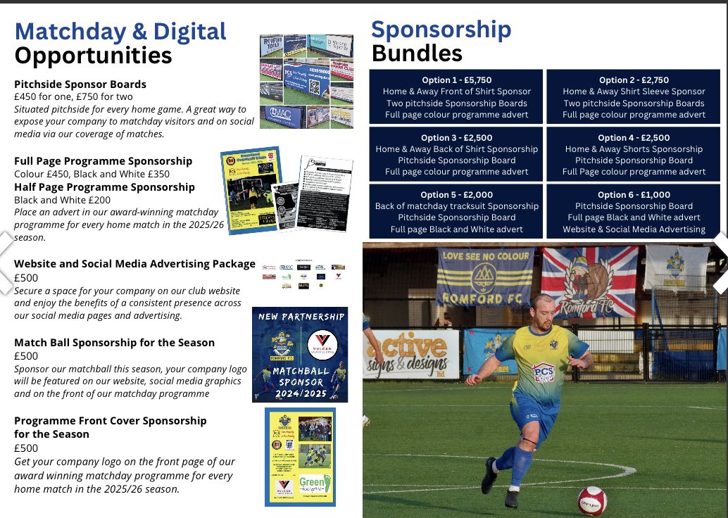 RomfordFC_commercialdept (@romfordfccorp) on Twitter photo <a href="/RomfordFC/">Romford FC</a> #Sponsorship for 2025/26 now available.
🔵One Team🟡One Town🔵One Boro 🟡
<a href="/PCSLEGAL/">PCS Legal</a> <a href="/RomfordDogs/">Romford Stadium</a> <a href="/Romford_BID/">Romford Business Improvement District</a> <a href="/LMAC_LTD/">LMAC Group Ltd</a> <a href="/londontaxi_pr/">LondonTaxiPR</a> <a href="/GFP_Services/">Green Footprint Services</a> <a href="/RomfordFC/">Romford FC</a> #Sponsorship for 2025/26 now available.
🔵One Team🟡One Town🔵One Boro 🟡
<a href="/PCSLEGAL/">PCS Legal</a> <a href="/RomfordDogs/">Romford Stadium</a> <a href="/Romford_BID/">Romford Business Improvement District</a> <a href="/LMAC_LTD/">LMAC Group Ltd</a> <a href="/londontaxi_pr/">LondonTaxiPR</a> <a href="/GFP_Services/">Green Footprint Services</a>