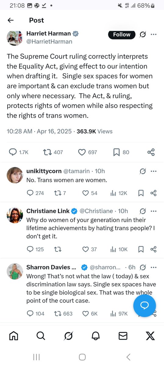 S (@driver4hire1) on Twitter photo iromg <a href="/GuidoFawkes/">Guido Fawkes</a> @tvkev <a href="/jk_rowling/">J.K. Rowling</a> Despite the common sense ruling by Supreme Court and the law saying single sex spaces have to be for single biological sex The tweet, (attached), by ex NCCL Lawyer Baroness <a href="/HarrietHarman/">Harriet Harman</a> appears to be trying to water down its impact
In view iromg <a href="/GuidoFawkes/">Guido Fawkes</a> @tvkev <a href="/jk_rowling/">J.K. Rowling</a> Despite the common sense ruling by Supreme Court and the law saying single sex spaces have to be for single biological sex The tweet, (attached), by ex NCCL Lawyer Baroness <a href="/HarrietHarman/">Harriet Harman</a> appears to be trying to water down its impact
In view