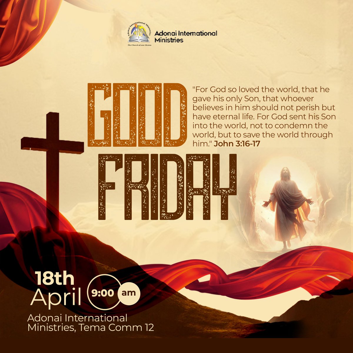 adonai_hq's tweet image. It is Finished!!
On this Good Friday, we remember the ultimate sacrifice of love.
Join us as we reflect on the power of the cross and the hope it brings.
#GoodFriday #EasterFriday #AdonaiInternationalMinistries