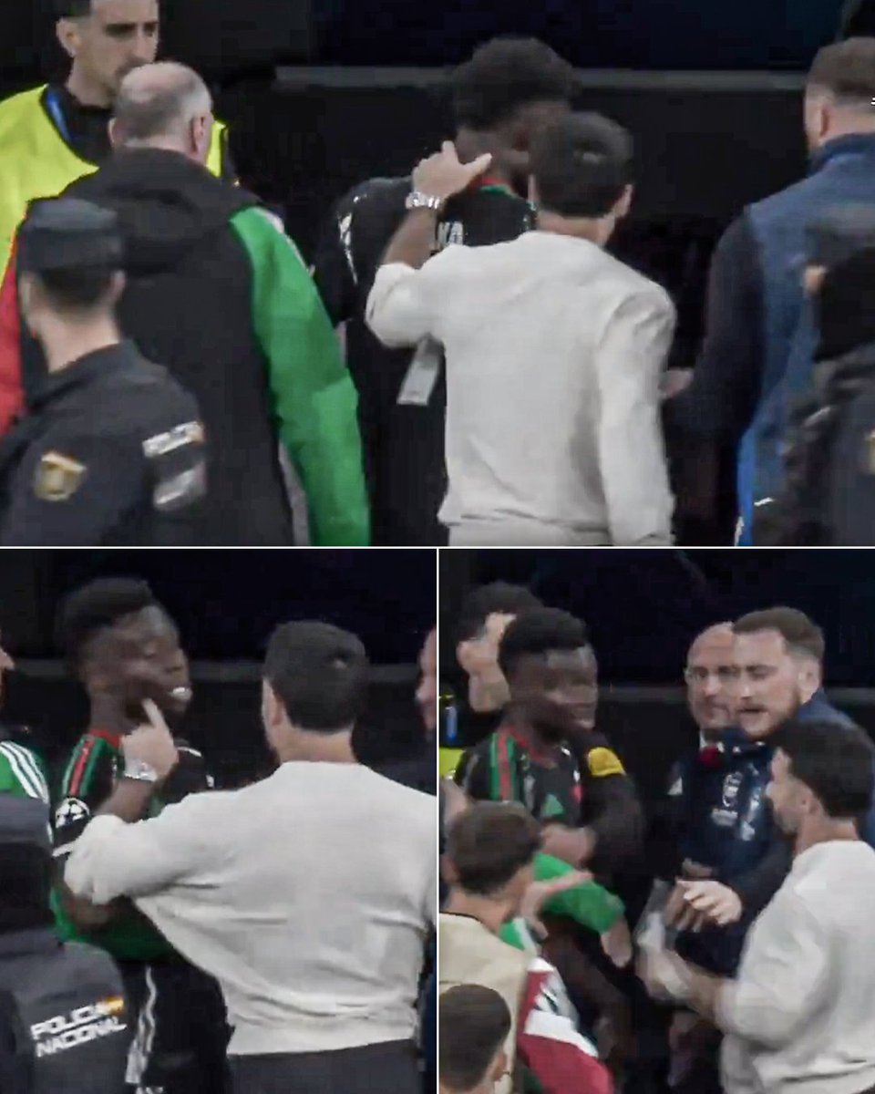 ESPNFC's tweet image. Dani Carvajal had words for Bukayo Saka right before heading down the tunnel for the half.