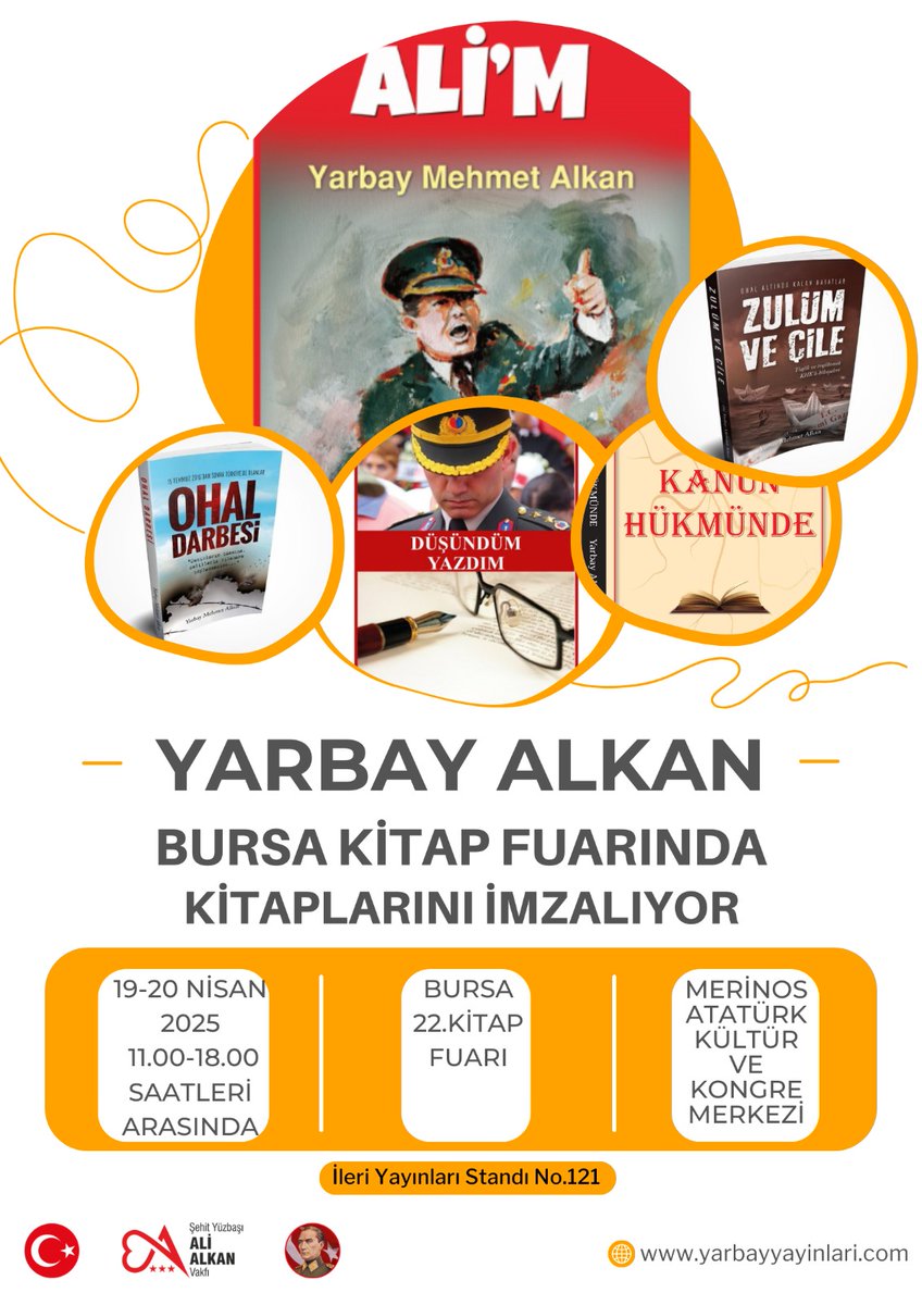 Yüzbaşı Ali Alkan Vakfı Yarbay Yayınları (@alivakf) on Twitter photo Vakıf Başkanı ve Yazarımız Yarbay ALKAN 19-20 Nisan 2025 Cumartesi-Pazar Günü BURSA Kitap Fuarında olacaktır.
Maksadımız ticaret değil iyiliktir.
Vakfımızın BURS faaliyetlerine katkı sağlamak için kitap dostlarını bekleriz.
yarbayyayinlari.com
<a href="/ileriyayinlari/">İleri Yayınları</a> Vakıf Başkanı ve Yazarımız Yarbay ALKAN 19-20 Nisan 2025 Cumartesi-Pazar Günü BURSA Kitap Fuarında olacaktır.
Maksadımız ticaret değil iyiliktir.
Vakfımızın BURS faaliyetlerine katkı sağlamak için kitap dostlarını bekleriz.
yarbayyayinlari.com
<a href="/ileriyayinlari/">İleri Yayınları</a>