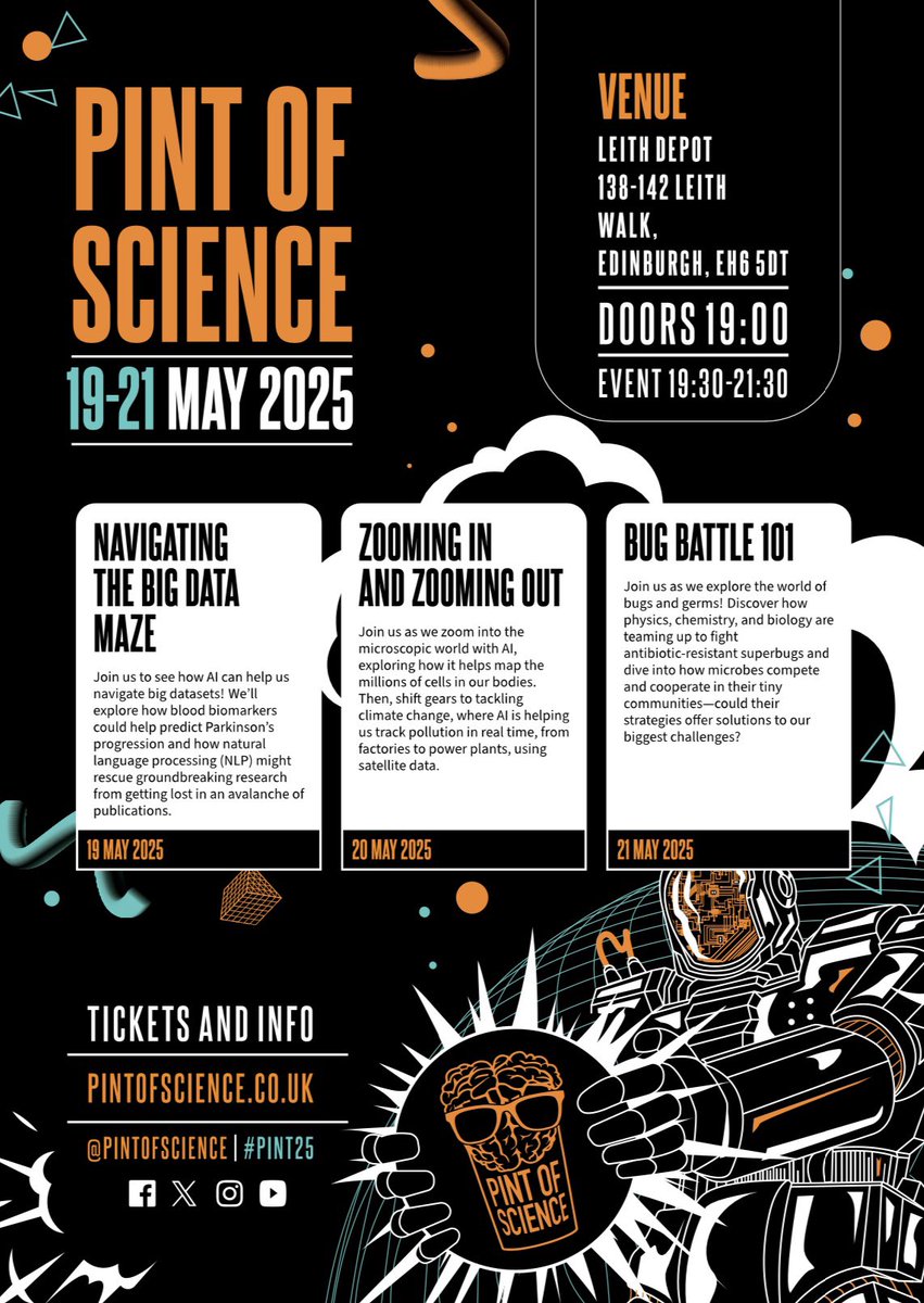 Tech me out Pint of Science Edinburgh 2025 coming soon at <a href="/leithdepot/">LEITH DEPOT</a> !☺️

Grab your tickets! 💫

🎟 Book tickets now: 

19/May -  pintofscience.co.uk/event/navigati…
20/May - pintofscience.co.uk/event/zooming-…
21/May - pintofscience.co.uk/event/bug-batt…

#pint25 🐝🧪👩‍🔬📚🔬👓🧠🐟🫀💫🥼👨‍🔬🔭🧫🦴