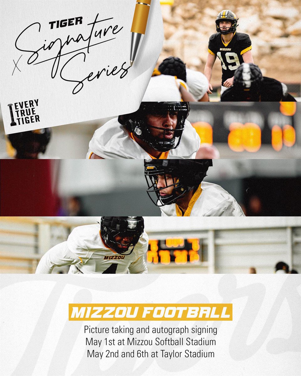 Football season might be over but Mizzou spirit still goes strong.
6 Catch the squad this May showing love and signing gear. Stay tuned for more info.
@ MizzouAthletics
#TigerSignatureSeries #ETTB
