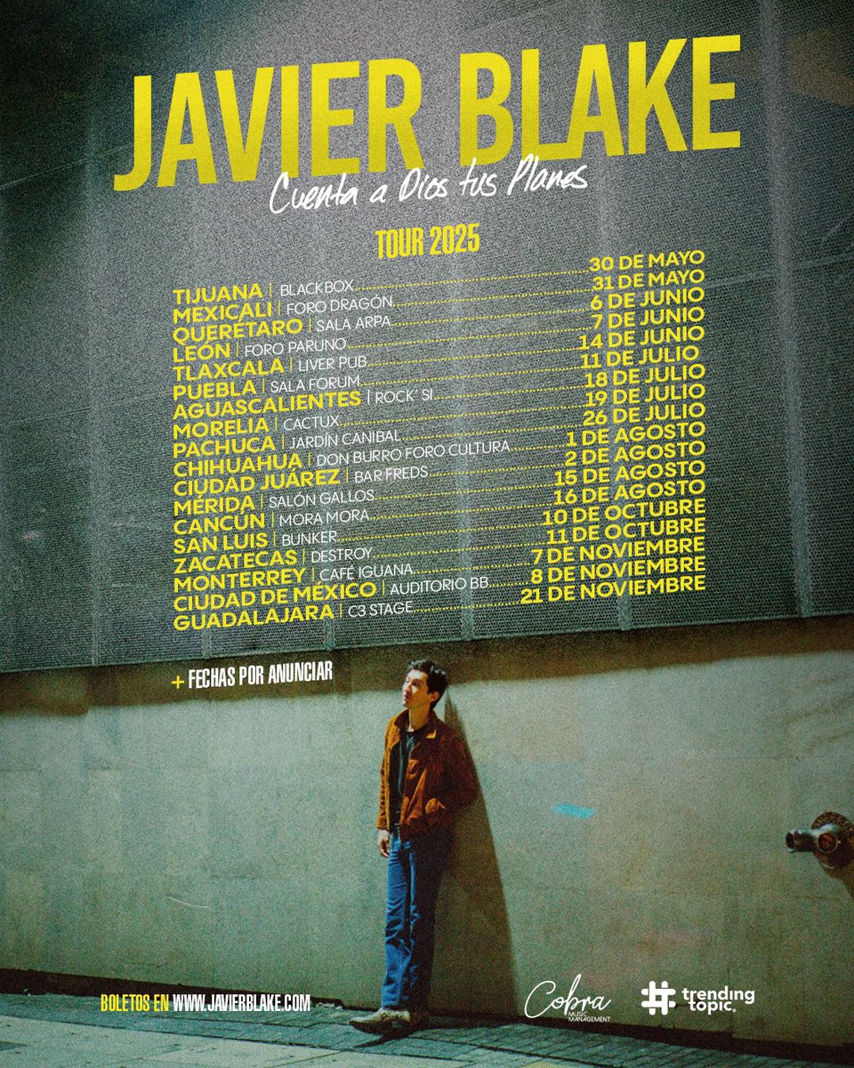 ¡Nos vemos pronto en tu ciudad! 

¡Boletos a la venta este viernes 18 de abril!

🎟️: javierblake.com 

⚓️