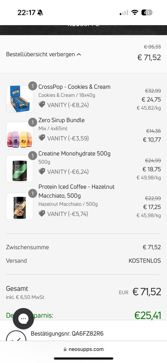 nikez187's tweet photo. @byVNTY Ich teste mal. Creatine auch gerade leer. Sollte mich der Coffee von der Konsistenz her überzeugen bestell ich was anderes nach. Code ist krass, einfach mal 25€ gespart.😳 https://t.co/NOJ0J8x9Kp