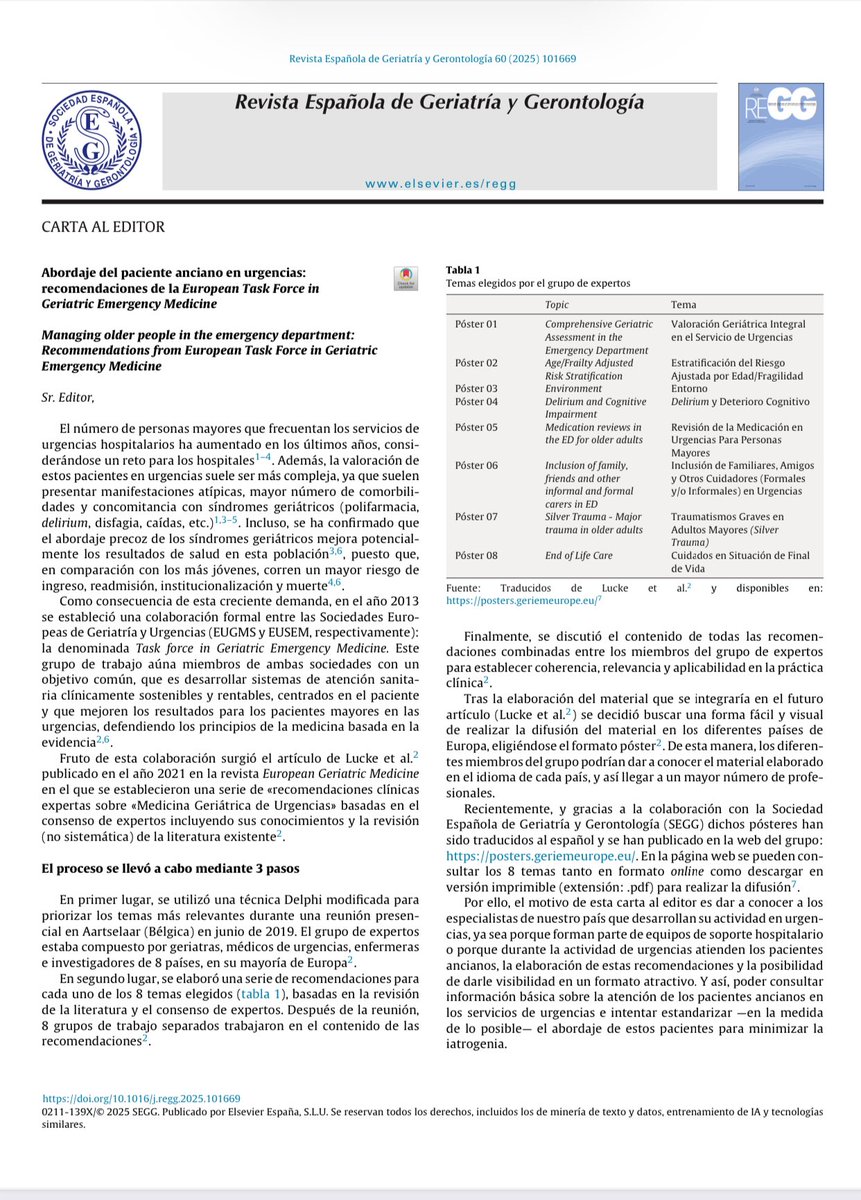 santi_pz's tweet photo. Contento de dar difusión a los posters de @GeriEMEurope a través de #REGG @seggeriatria con esta carta 🗒️ al editor. Gracias a @tukita82 @MartinezVena y @LlonchMireia 🤩🤩 Intentando mejorar atención del paciente frágil 👴🏼 👵🏼 en Urgencias 🏥 @Jovees_SEGG @geriurg @SCGiG @semeg_es https://t.co/18PHxx5b1N