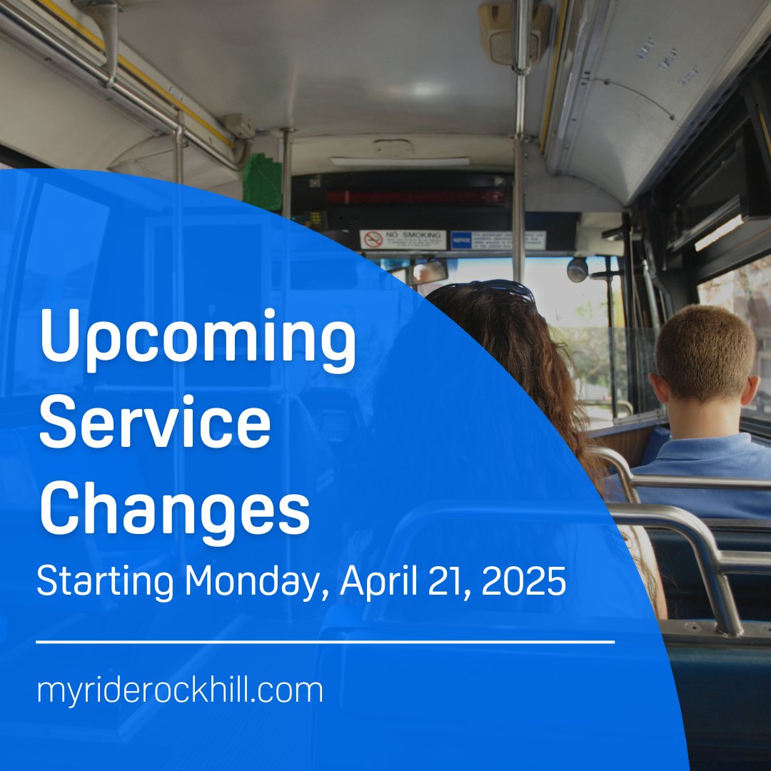 Thank you to everyone who shared feedback during the 30-day Public Comment Period. Based on your input and operational needs to address fleet challenges, starting Monday, April 21 we're making significant service changes. Visit the link for more details.

go.myriderockhill.com/News/264/my-ri…