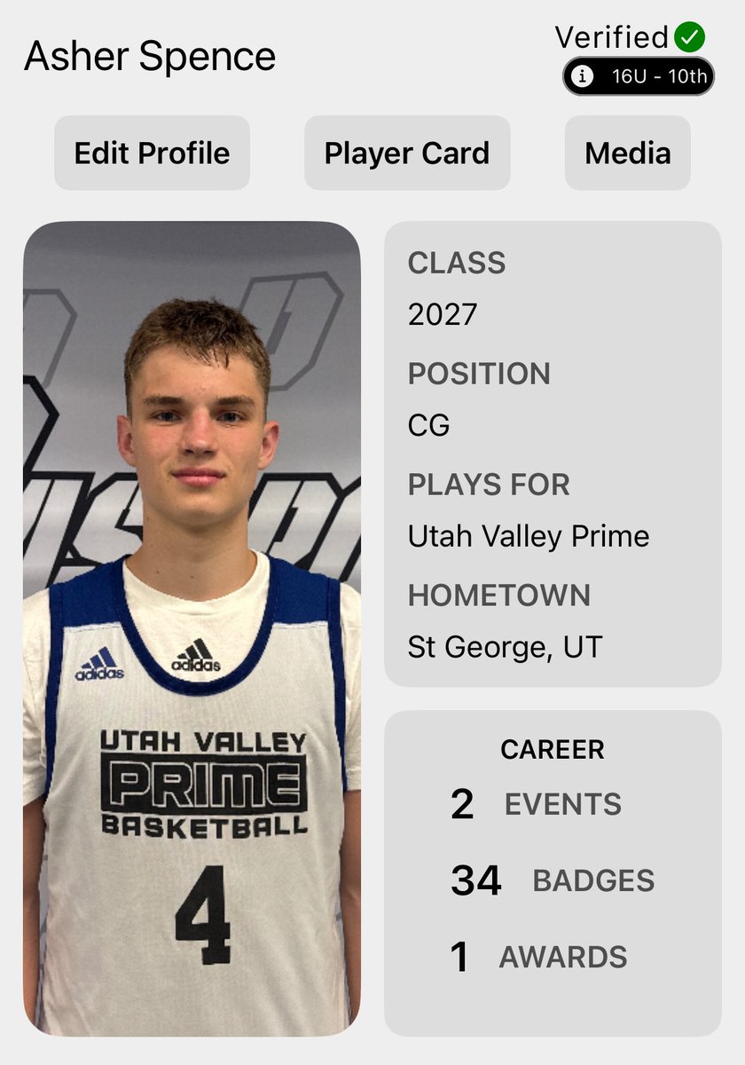 asher_spence's tweet image. Adidas Gold West 1 with @utah_prime I averaged (Tied- First 15PPG) Great team effort and going (4-0)
Game 1: (12 pts. 6 Reb. 1 assist /stl)
Game 2:(21 pts. 4 Reb. 1 assist /stl)
Game 3:(14 pts. 4 Reb. 4 assist/1 stl)
Game 4:(13 pts. 2 Reb. 3 assist/3stl)