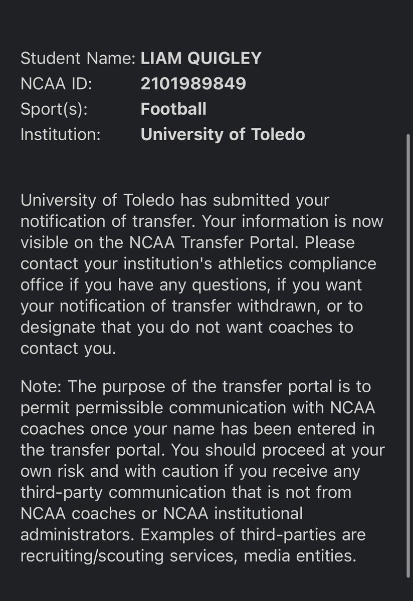 LiamQuigley0's tweet image. Officially in the portal! Coaches, DMs are open!