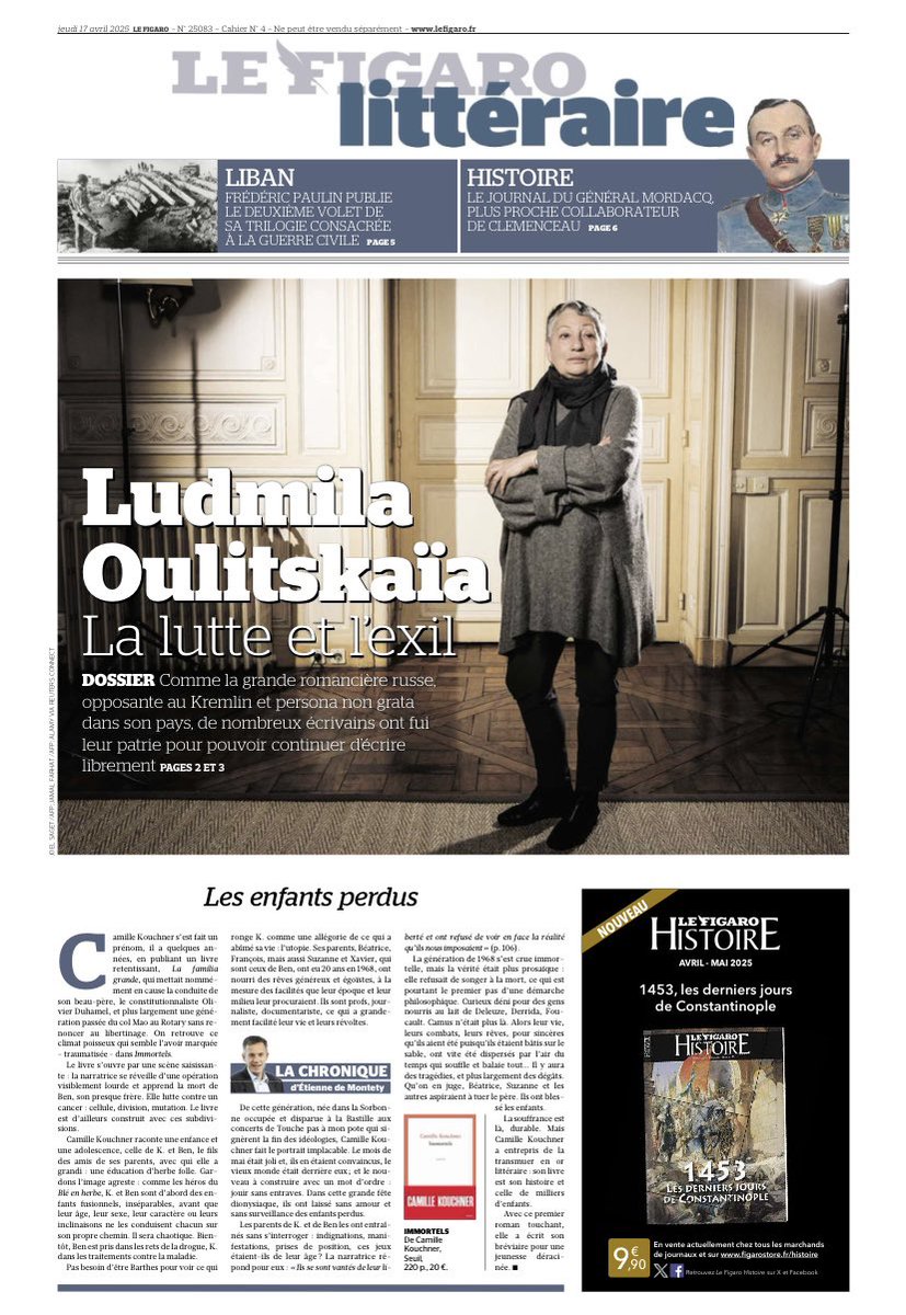 La Une du Figaro littéraire de ce jeudi.