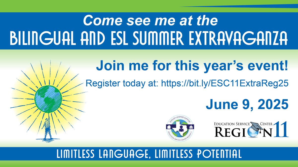 This could be you!! We are looking for Vendors/Sponsors to make the 2025 Bilingual/ESL Summer Extravaganza a SUCCESS!! If you are interested, reach out to the ESC Region 11 EL Support Team!