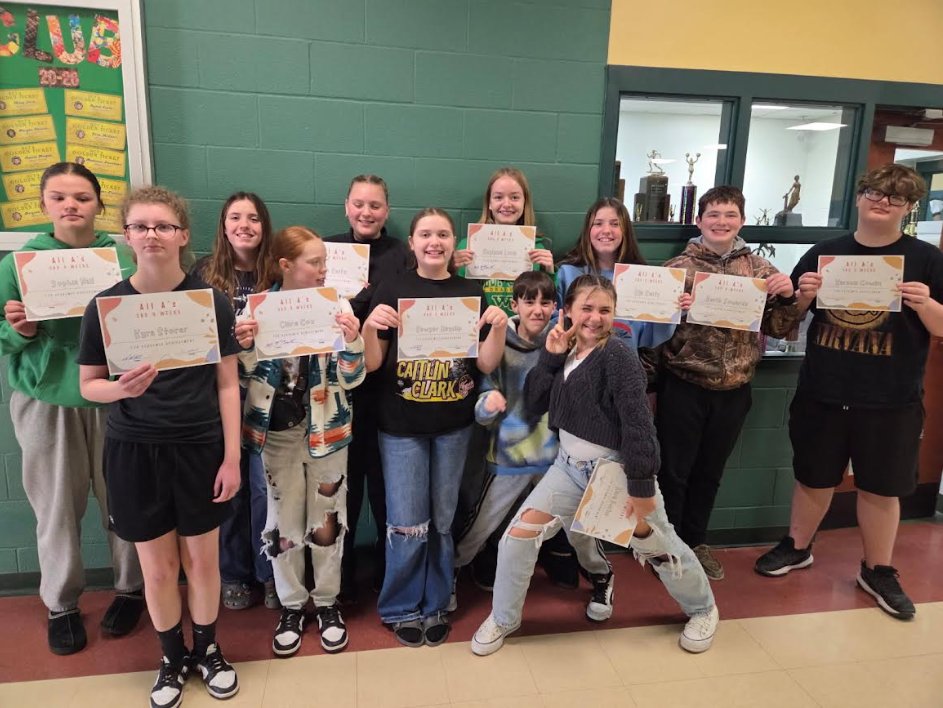 7th Grade 3rd 9 Weeks ALL A Honor Roll!!

Sophia Hall, Kyra Storer, Emma Seitz, Clare Cox, Eden Seitz, Sawyer Hayslip, Kaylynn Long, Ethan Slivia, Kara Fuchs, Ella Seitz, Keith Sowards and Karson Cowan.

Congratulations to all and we are super proud of you!