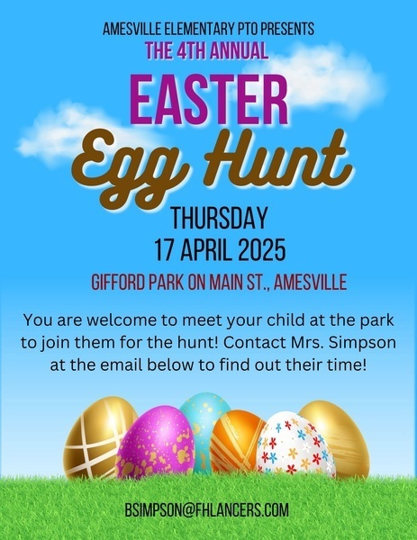 Amesville Families: Tomorrow, April 17th, is our annual Easter egg hunt in the park.