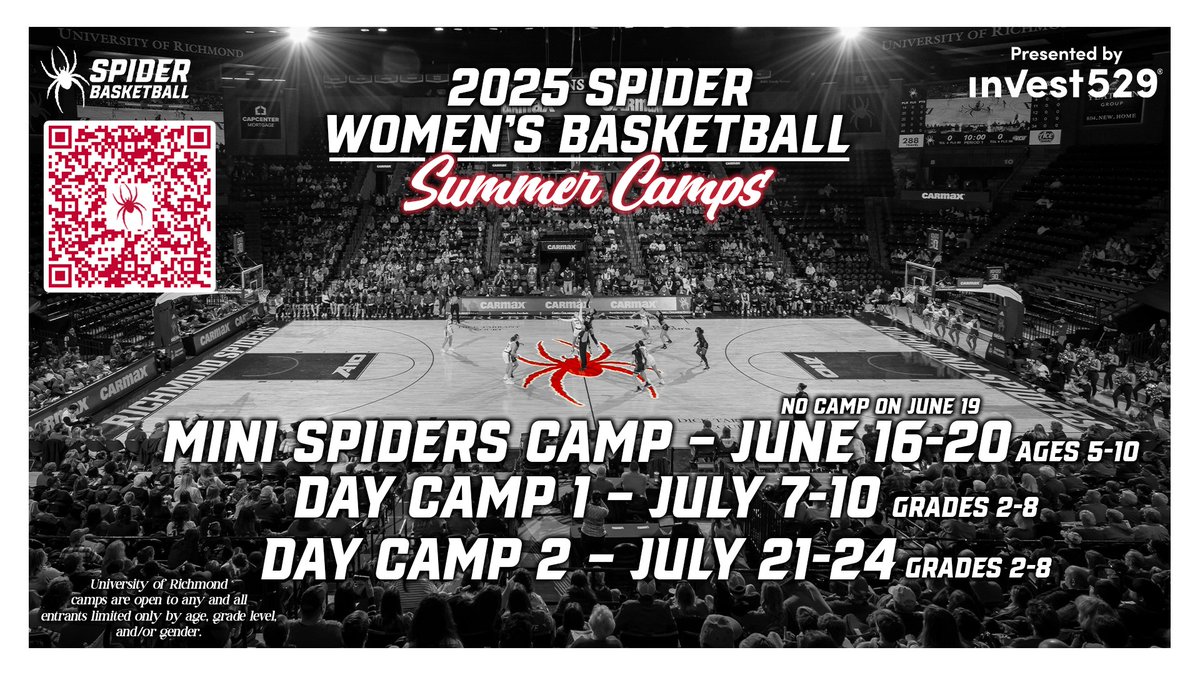 Richmond Women’s Basketball (@spiderwbball) on Twitter photo Let’s hoop this summer! 🏀
Mini Spiders & Day Camps are BACK at the Robins Center!
<a href="/SpiderAthletics/">Richmond Athletics</a> // #OneRichmond
🔗 – spides.us/3P5Glwa Let’s hoop this summer! 🏀
Mini Spiders & Day Camps are BACK at the Robins Center!
<a href="/SpiderAthletics/">Richmond Athletics</a> // #OneRichmond
🔗 – spides.us/3P5Glwa