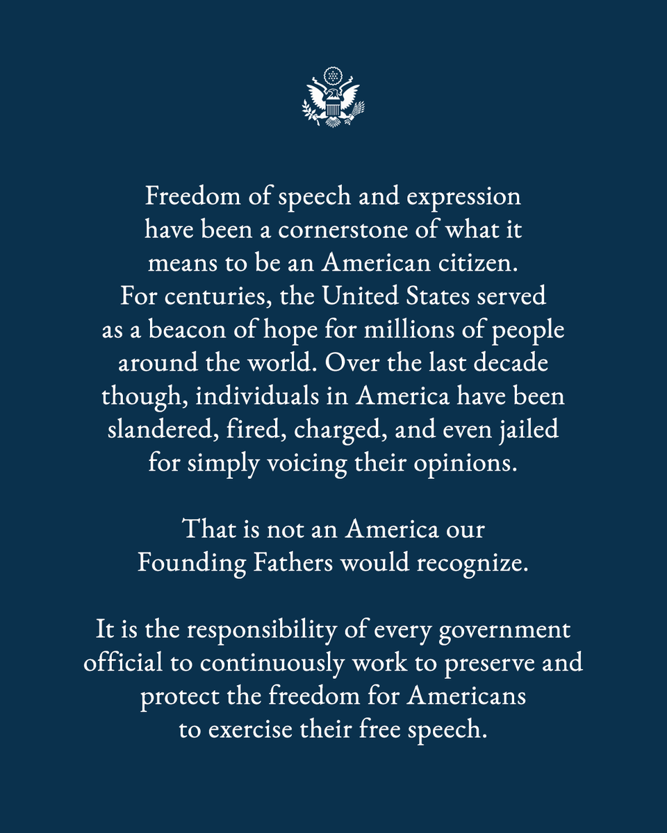 StateDept's tweet image. Today, @SecRubio announced how we're protecting and championing free speech at the State Department.