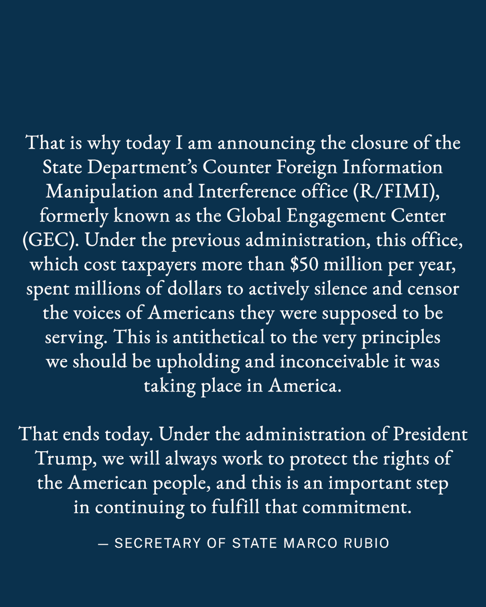 StateDept's tweet image. Today, @SecRubio announced how we're protecting and championing free speech at the State Department.