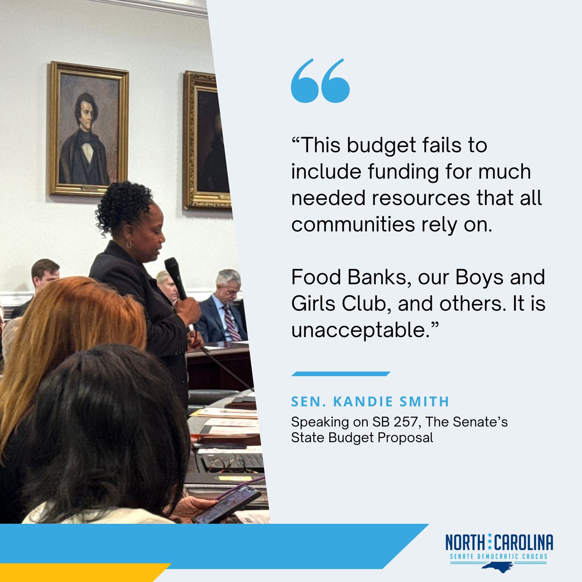 Senator @Sen_KandieSmith proposed mulitiple amendments to try and improve the state budget, and to support families, farmers and rural communities. Instead of standing with the backbone of our economy, Republicans chose to sideline her ideas. #ncpol