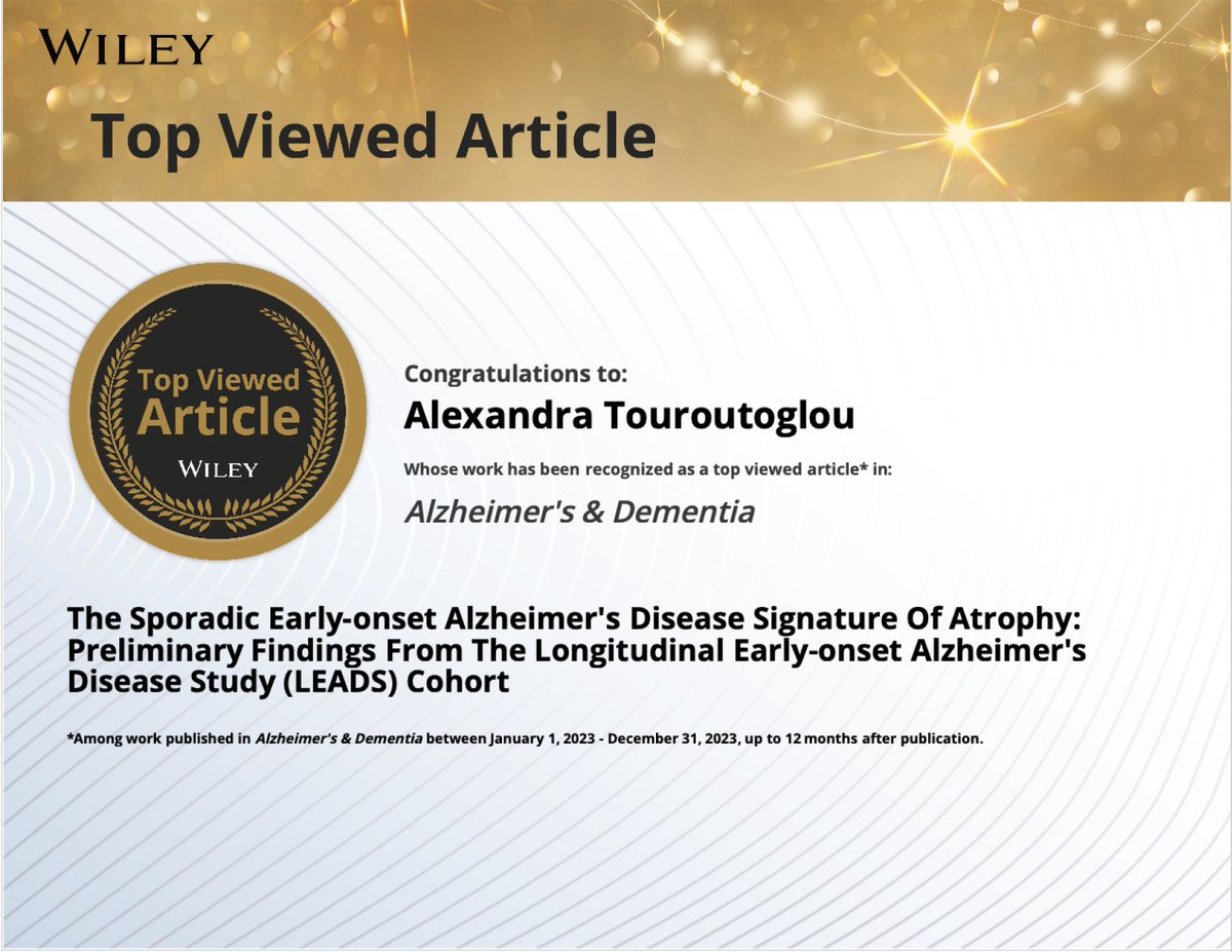 Alexandra Touroutoglou (@touroutogloua) on Twitter photo Proud that our work on early-onset Alzheimer's disease is highly recognized by the scientific community.
<a href="/wileyinresearch/">Wiley in research</a> <a href="/DickersonLabMGH/">DickersonLabMGH</a> <a href="/yutakatsumi/">Yuta Katsumi, PhD</a> <a href="/KatieBrandt6/">Katie Brandt</a> <a href="/alzassociation/">Alzheimer's Association</a> <a href="/MGHNeuroSci/">MassGeneralNeuroscience</a> <a href="/MGHNeurology/">MGH Neurology</a> <a href="/MGBResearchNews/">Mass General Brigham Research</a> <a href="/harvardmed/">Harvard Medical School</a> Proud that our work on early-onset Alzheimer's disease is highly recognized by the scientific community.
<a href="/wileyinresearch/">Wiley in research</a> <a href="/DickersonLabMGH/">DickersonLabMGH</a> <a href="/yutakatsumi/">Yuta Katsumi, PhD</a> <a href="/KatieBrandt6/">Katie Brandt</a> <a href="/alzassociation/">Alzheimer's Association</a> <a href="/MGHNeuroSci/">MassGeneralNeuroscience</a> <a href="/MGHNeurology/">MGH Neurology</a> <a href="/MGBResearchNews/">Mass General Brigham Research</a> <a href="/harvardmed/">Harvard Medical School</a>