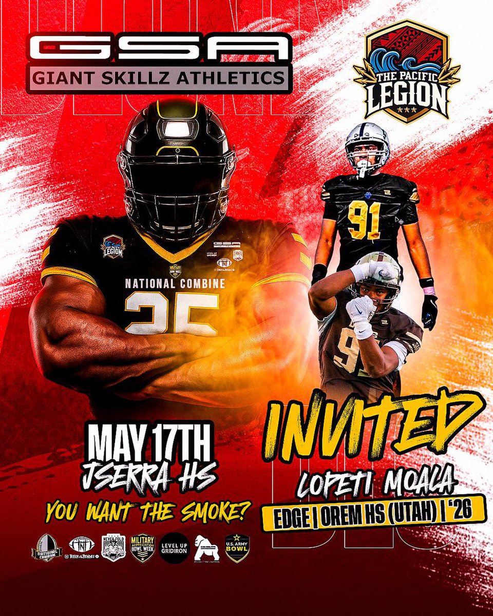 Lopeti Matai'tini Moala Jr. aka Juni (@lopetimoala07) on Twitter photo Grateful for the invite. Looking forward to compete in the combine.
<a href="/USArmyBowl/">Military Appreciation Bowl Week</a>
<a href="/giant_skillz/">Giant Skillz Athletics</a>
<a href="/joeray36/">Joe Ray</a>
<a href="/CoachTonyTNT/">CoachTonyTNT</a>
<a href="/VictorUnga/">Vic Unga-Team Never Fold</a>
<a href="/lancereynoldsjr/">Lance Reynolds Jr</a>
<a href="/OremHSFootball/">Orem Tigers Football</a>
<a href="/OFFA_Academy/">OFFA Academy</a>
<a href="/BrandonHuffman/">Brandon Huffman</a>
<a href="/BlairAngulo/">Blair Angulo</a>
<a href="/ChadSimmons_/">ChadSimmons</a> Grateful for the invite. Looking forward to compete in the combine.
<a href="/USArmyBowl/">Military Appreciation Bowl Week</a>
<a href="/giant_skillz/">Giant Skillz Athletics</a>
<a href="/joeray36/">Joe Ray</a>
<a href="/CoachTonyTNT/">CoachTonyTNT</a>
<a href="/VictorUnga/">Vic Unga-Team Never Fold</a>
<a href="/lancereynoldsjr/">Lance Reynolds Jr</a>
<a href="/OremHSFootball/">Orem Tigers Football</a>
<a href="/OFFA_Academy/">OFFA Academy</a>
<a href="/BrandonHuffman/">Brandon Huffman</a>
<a href="/BlairAngulo/">Blair Angulo</a>
<a href="/ChadSimmons_/">ChadSimmons</a>