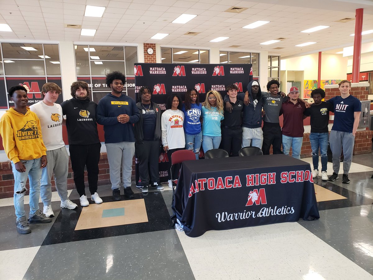 Sean Robertson (@cbs6sportssean) on Twitter photo Here at Matoaca (<a href="/MatoacaHighS/">Matoaca High School</a>) for their Spring Signing Day ceremony! 14 student-athletes from seven sports signed NLI's to 11 different Colleges and Universities!
<a href="/CBS6/">WTVR CBS 6 Richmond</a> <a href="/matoacahsathlet/">Matoaca Athletics</a> <a href="/MHS_Warriors_FB/">MatoacaWarriorsFB</a> <a href="/MatoacaBaseball/">Matoaca Baseball</a> <a href="/swimmatoaca/">Swimmatoaca</a> <a href="/MatoacaGirlsVB/">Matoaca Girls Volleyball</a> <a href="/matoacatrack/">Matoaca High School Track & Field</a> Here at Matoaca (<a href="/MatoacaHighS/">Matoaca High School</a>) for their Spring Signing Day ceremony! 14 student-athletes from seven sports signed NLI's to 11 different Colleges and Universities!
<a href="/CBS6/">WTVR CBS 6 Richmond</a> <a href="/matoacahsathlet/">Matoaca Athletics</a> <a href="/MHS_Warriors_FB/">MatoacaWarriorsFB</a> <a href="/MatoacaBaseball/">Matoaca Baseball</a> <a href="/swimmatoaca/">Swimmatoaca</a> <a href="/MatoacaGirlsVB/">Matoaca Girls Volleyball</a> <a href="/matoacatrack/">Matoaca High School Track & Field</a>