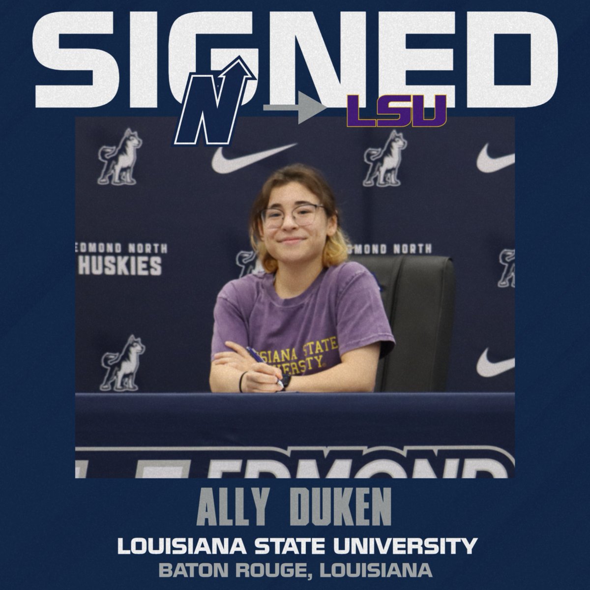 Congrats to Ally Duken on signing to wrestle at Louisiana State University! #HuskyNation #uN1ty @enhsgirlswrestling