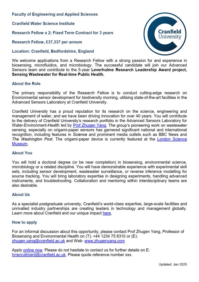 📢 📢 📢 Research Fellow Position at Cranfield University!